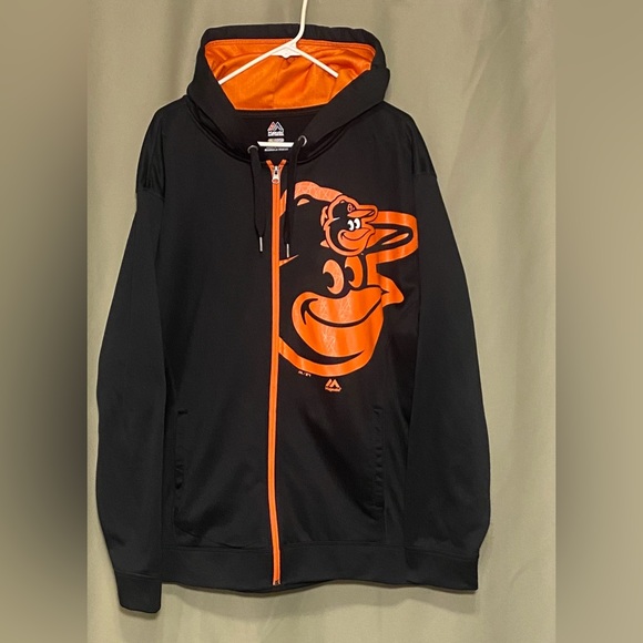 Majestic Baltimore Orioles Cartoon Bird Logo Front Zip Hooded Jacket Size 2XL